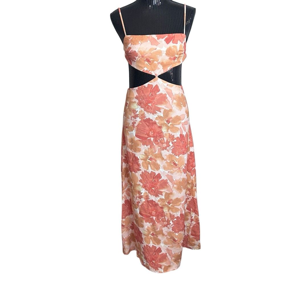 Significant Other Dress Size 4 Maxi Slip Cut Out Waist Strappy Floral Orange